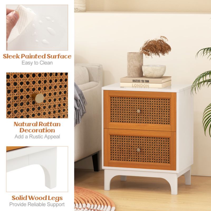 Nightstand with Rattan Decorated for Living Room & Bedroom image 5