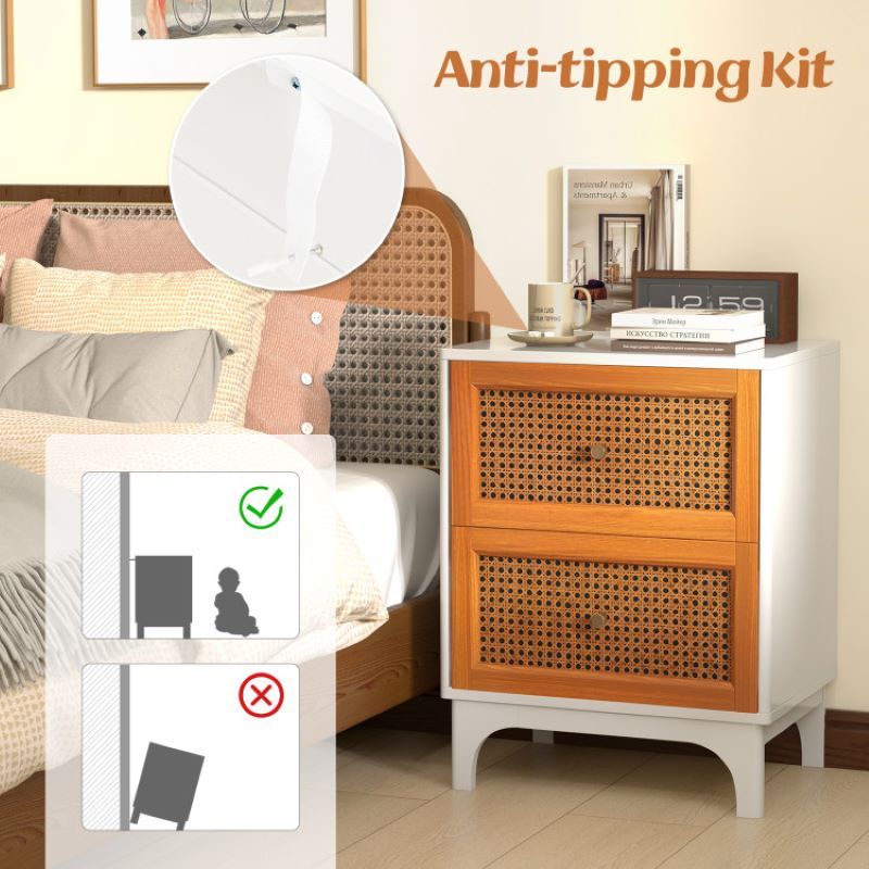 Nightstand with Rattan Decorated for Living Room & Bedroom image 6