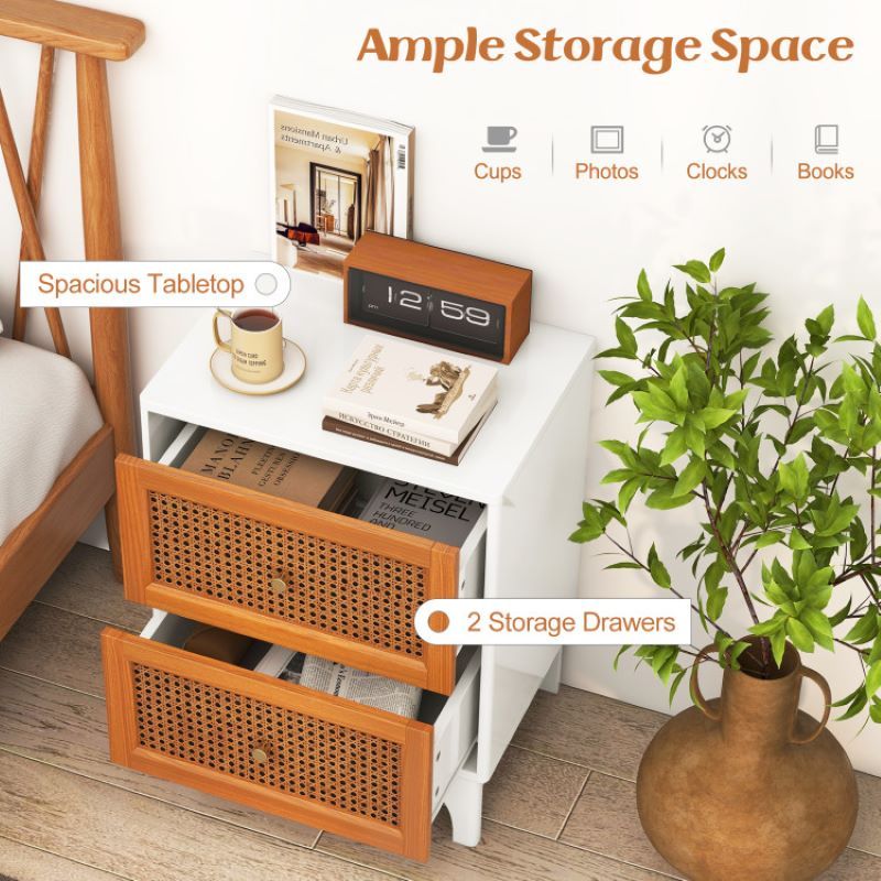 Nightstand with Rattan Decorated for Living Room & Bedroom image 3