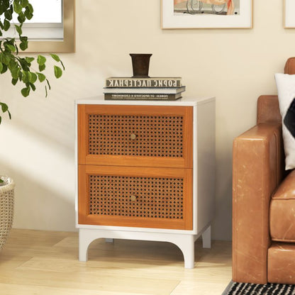 Nightstand with Rattan Decorated for Living Room & Bedroom image 2