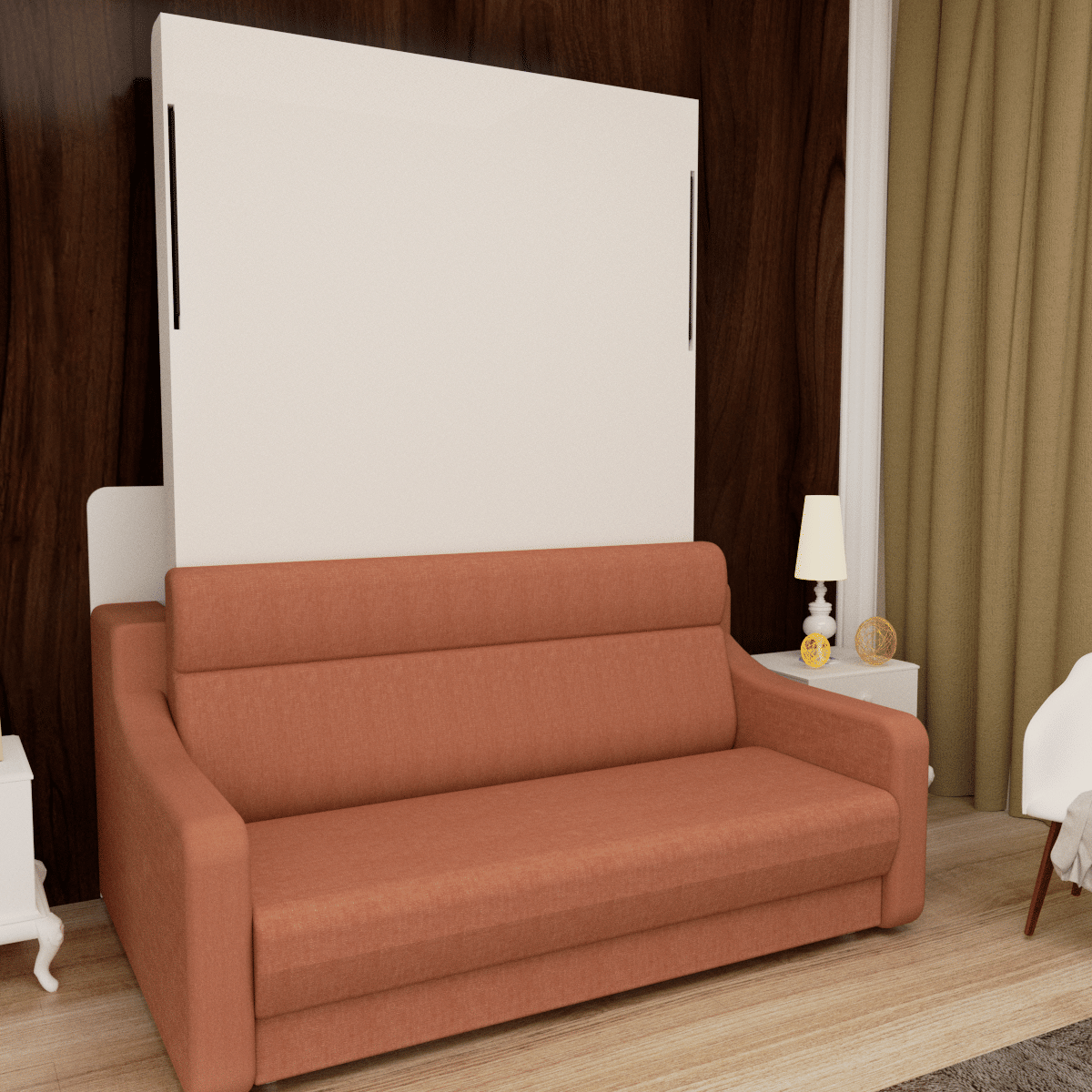 No Need Fix to The Wall Morden Deisgn Vertical Murphy Bed with Sofa for Bedroom or Guestroom White Wall Bed Space Saving image 11