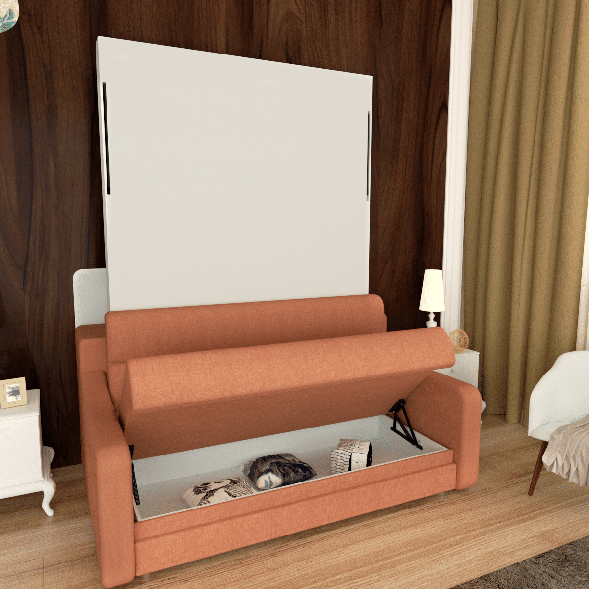 No Need Fix to The Wall Morden Deisgn Vertical Murphy Bed with Sofa for Bedroom or Guestroom White Wall Bed Space Saving image 10