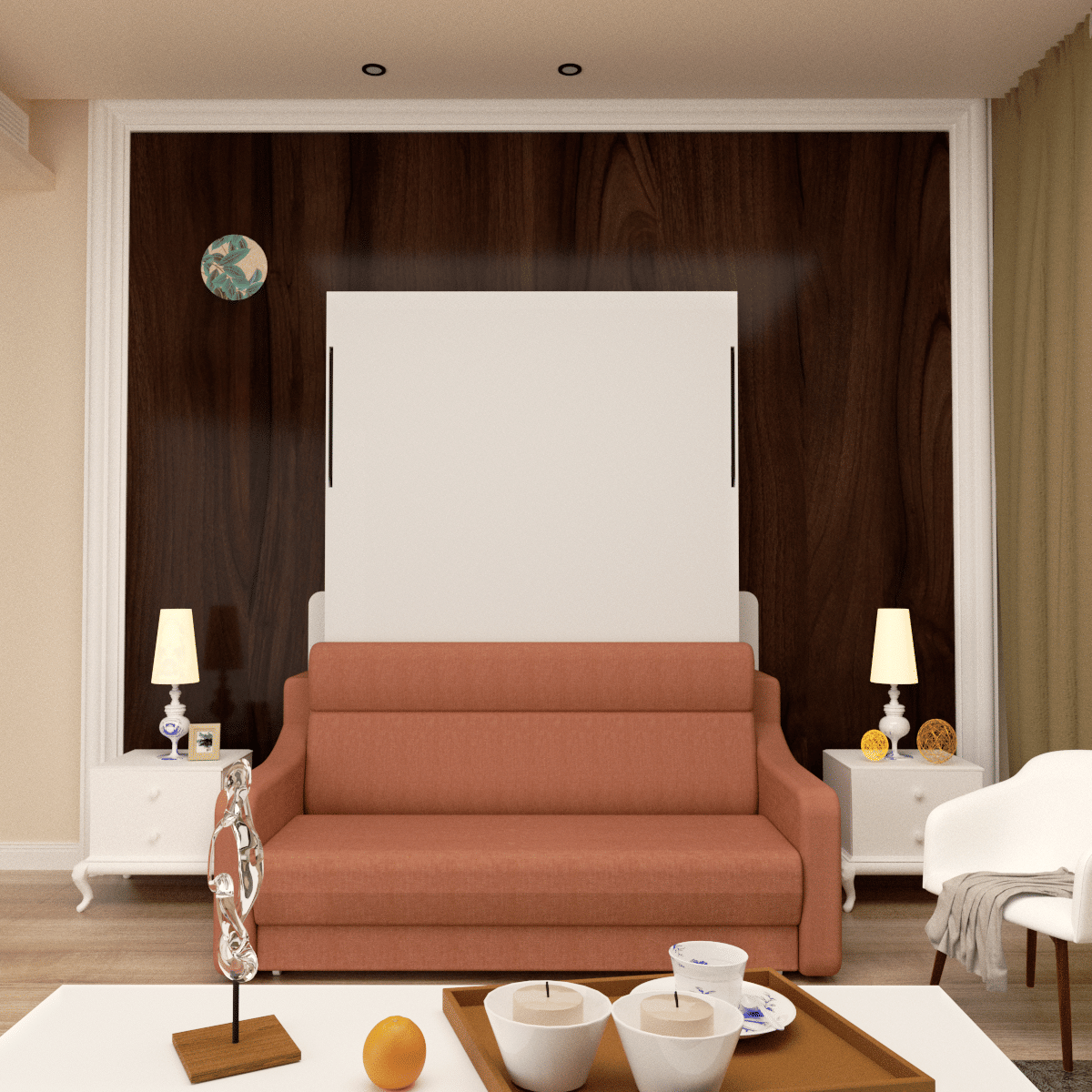 No Need Fix to The Wall Morden Deisgn Vertical Murphy Bed with Sofa for Bedroom or Guestroom White Wall Bed Space Saving image 1