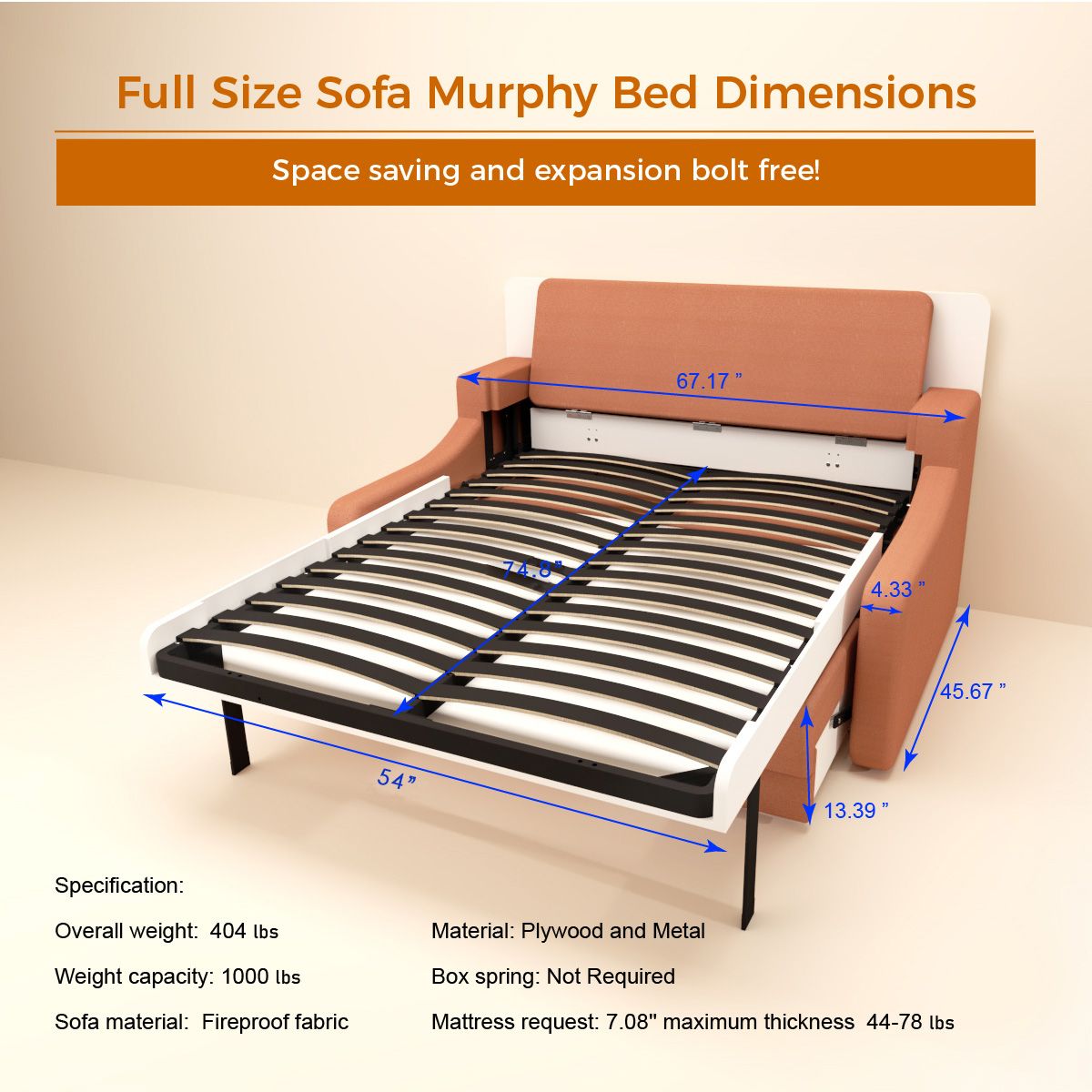 No Need Fix to The Wall Morden Deisgn Vertical Murphy Bed with Sofa for Bedroom or Guestroom White Wall Bed Space Saving image 3