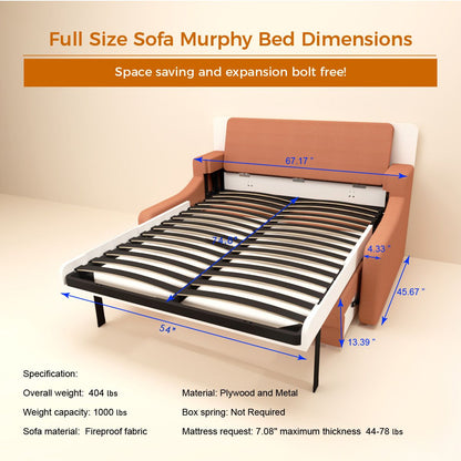 No Need Fix to The Wall Morden Deisgn Vertical Murphy Bed with Sofa for Bedroom or Guestroom White Wall Bed Space Saving image 3