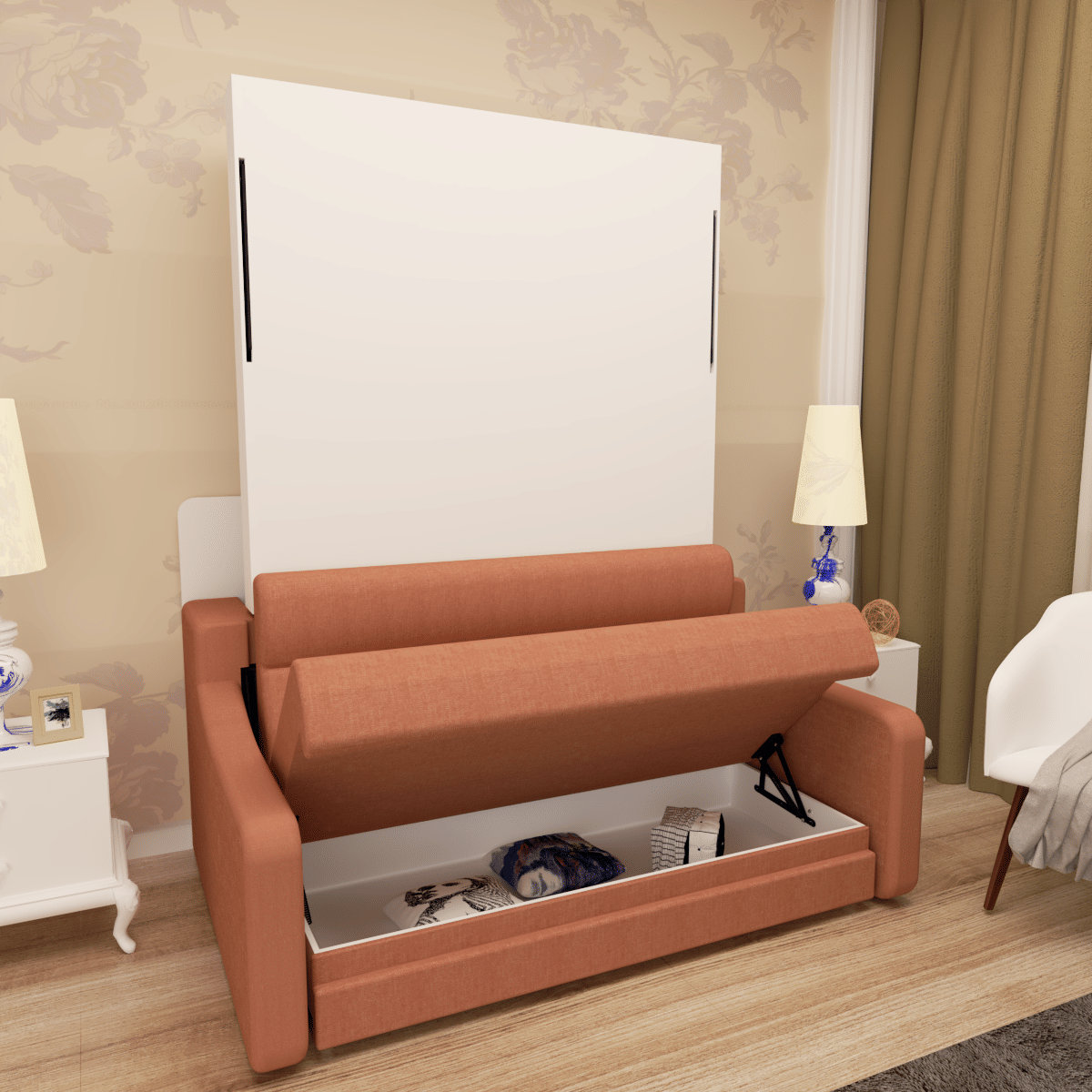 No Need Fix to The Wall Morden Deisgn Vertical Murphy Bed with Sofa for Bedroom or Guestroom White Wall Bed Space Saving image 2
