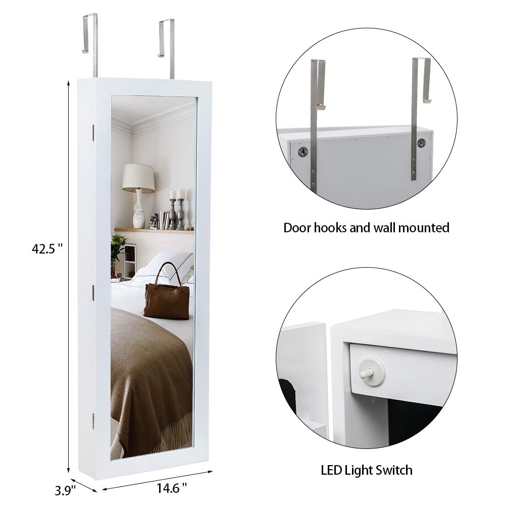Jewelry cabinet with mirror and LED lights - accessories