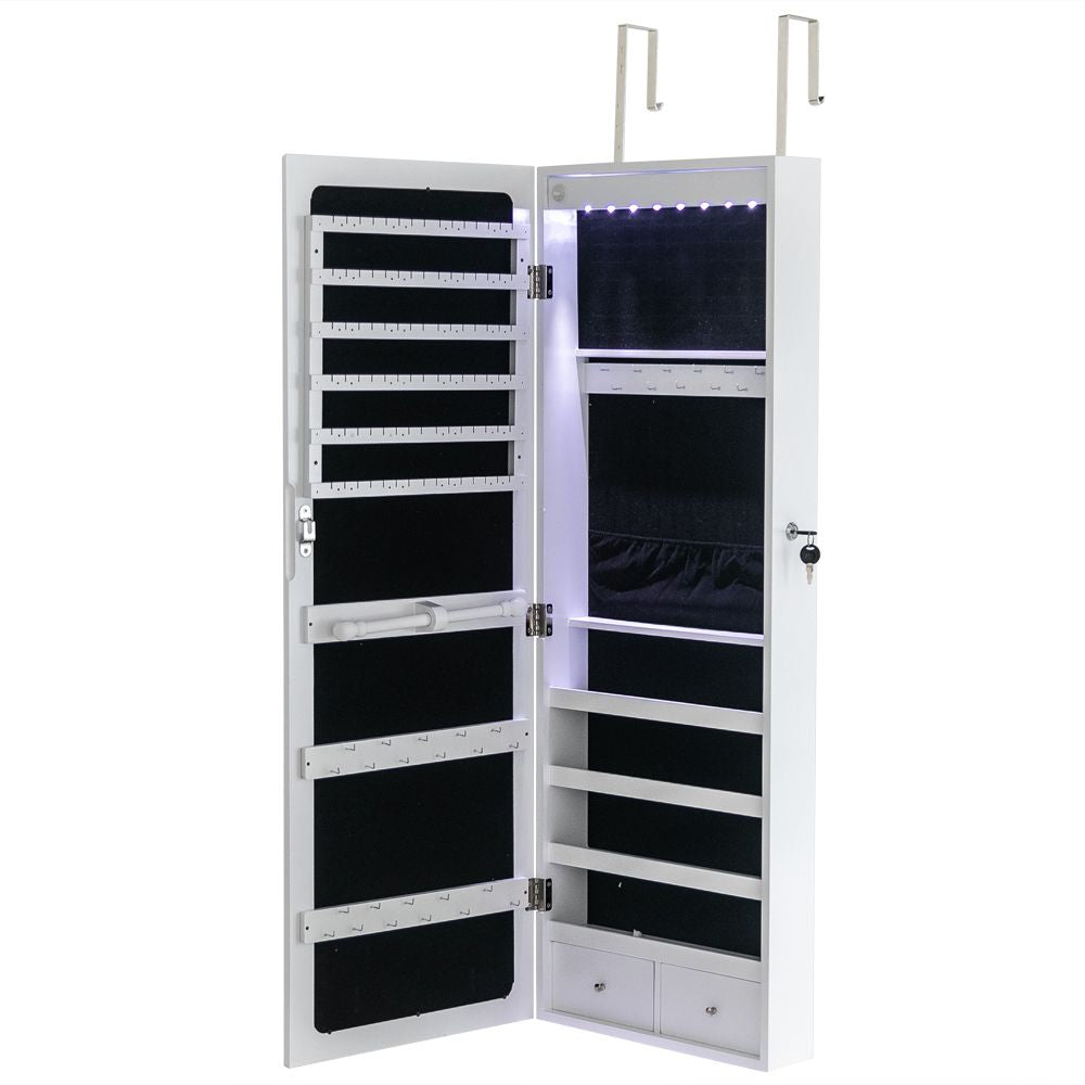 Jewelry cabinet with mirror and drawers - side view