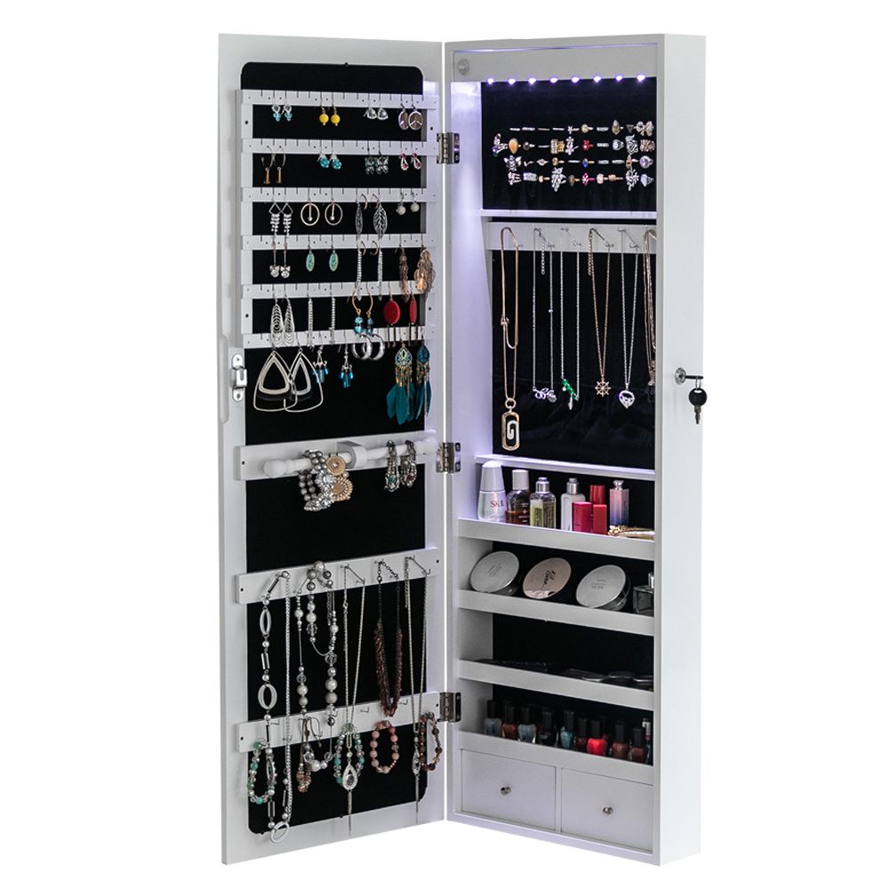 Close up of jewelry cabinet earring and necklace storage