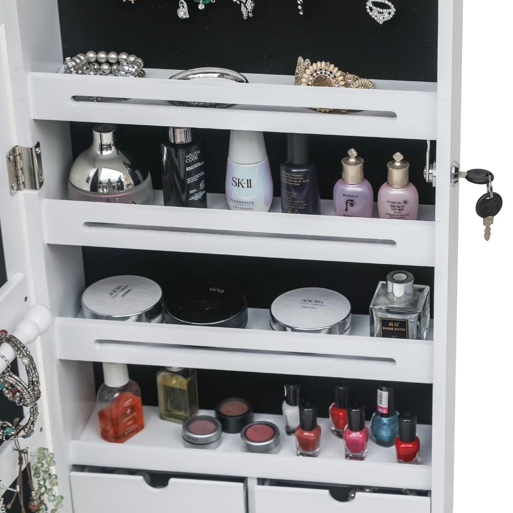 Jewelry cabinet with 6 drawers open