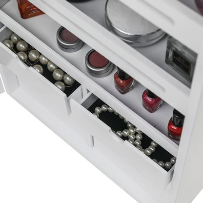 Wall mounted jewelry cabinet in bedroom setting