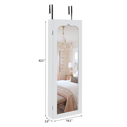 Non Full Mirror Wooden Wall Mounted 4-Layer Shelf 6 Drawers 8 Blue LED Light Jewelry Storage Mirror Cabinet - White image 14