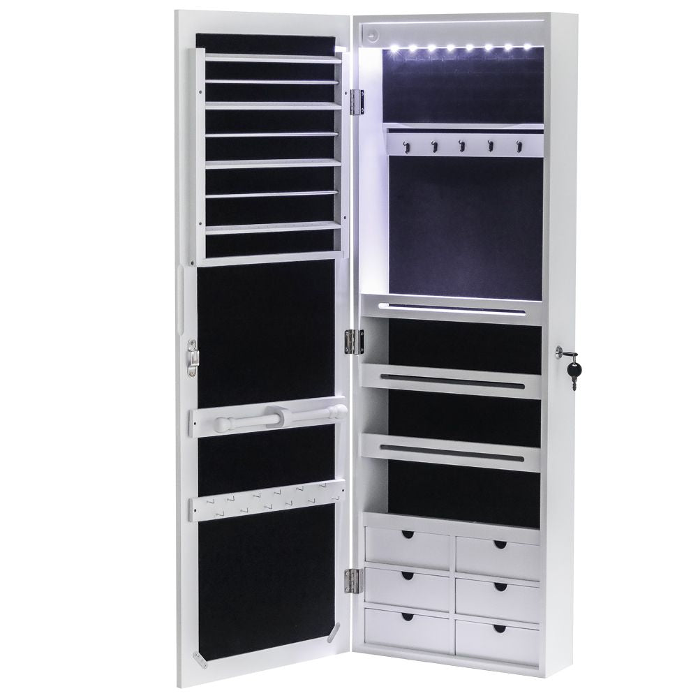 Jewelry cabinet with LED lights illuminated
