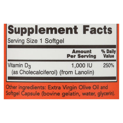 Now Foods - Vitamin D-3 1000iu - 1 Each-180 Sgel image 2