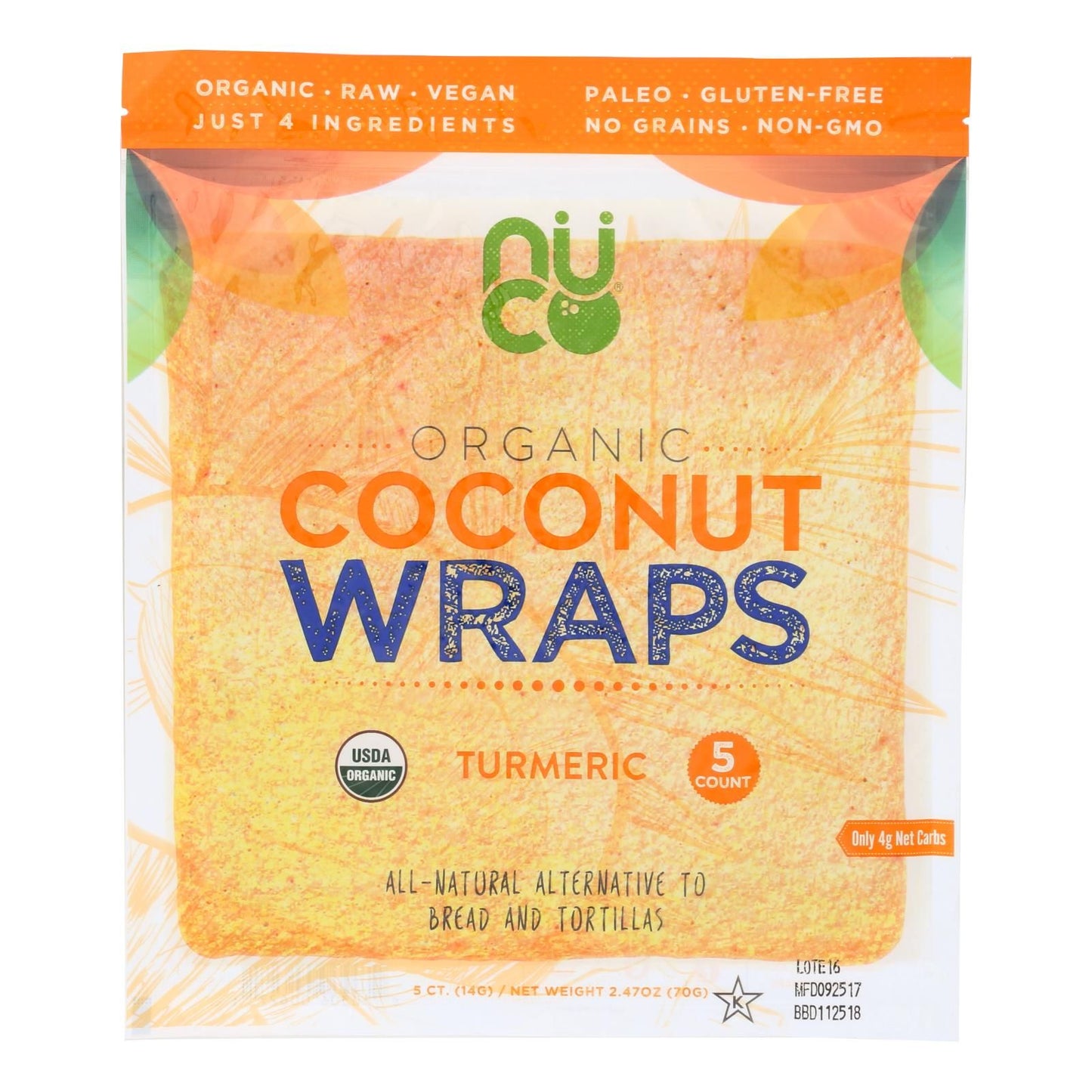 Nuco Organic Turmeric Coconut Wraps - Case Of 12 - 2.47 Oz image 1