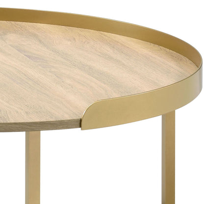 Oak and Gold Coffee Table with Tray Top image 4