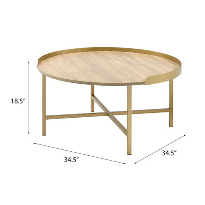 Oak and Gold Coffee Table with Tray Top image 6
