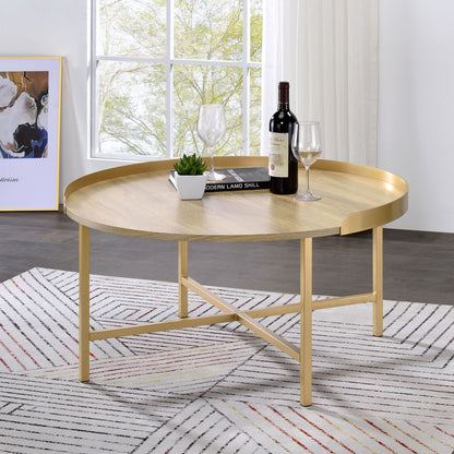 Oak and Gold Coffee Table with Tray Top image 1