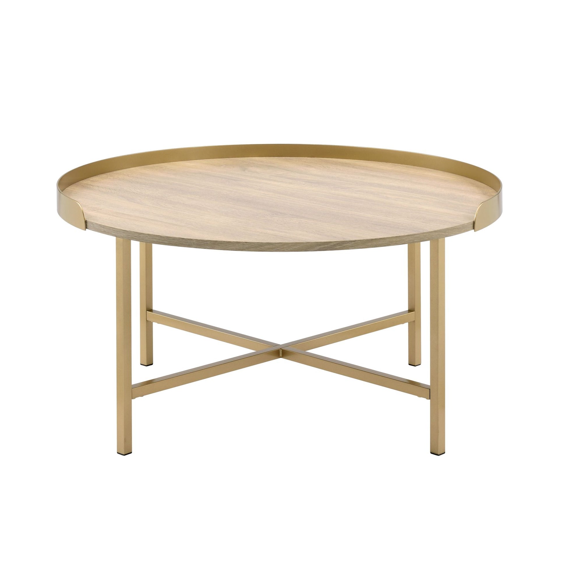 Oak and Gold Coffee Table with Tray Top image 3
