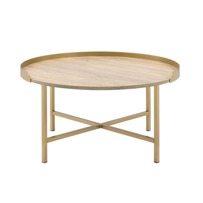Oak and Gold Coffee Table with Tray Top image 3