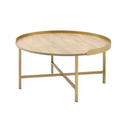 Oak and Gold Coffee Table with Tray Top image 2