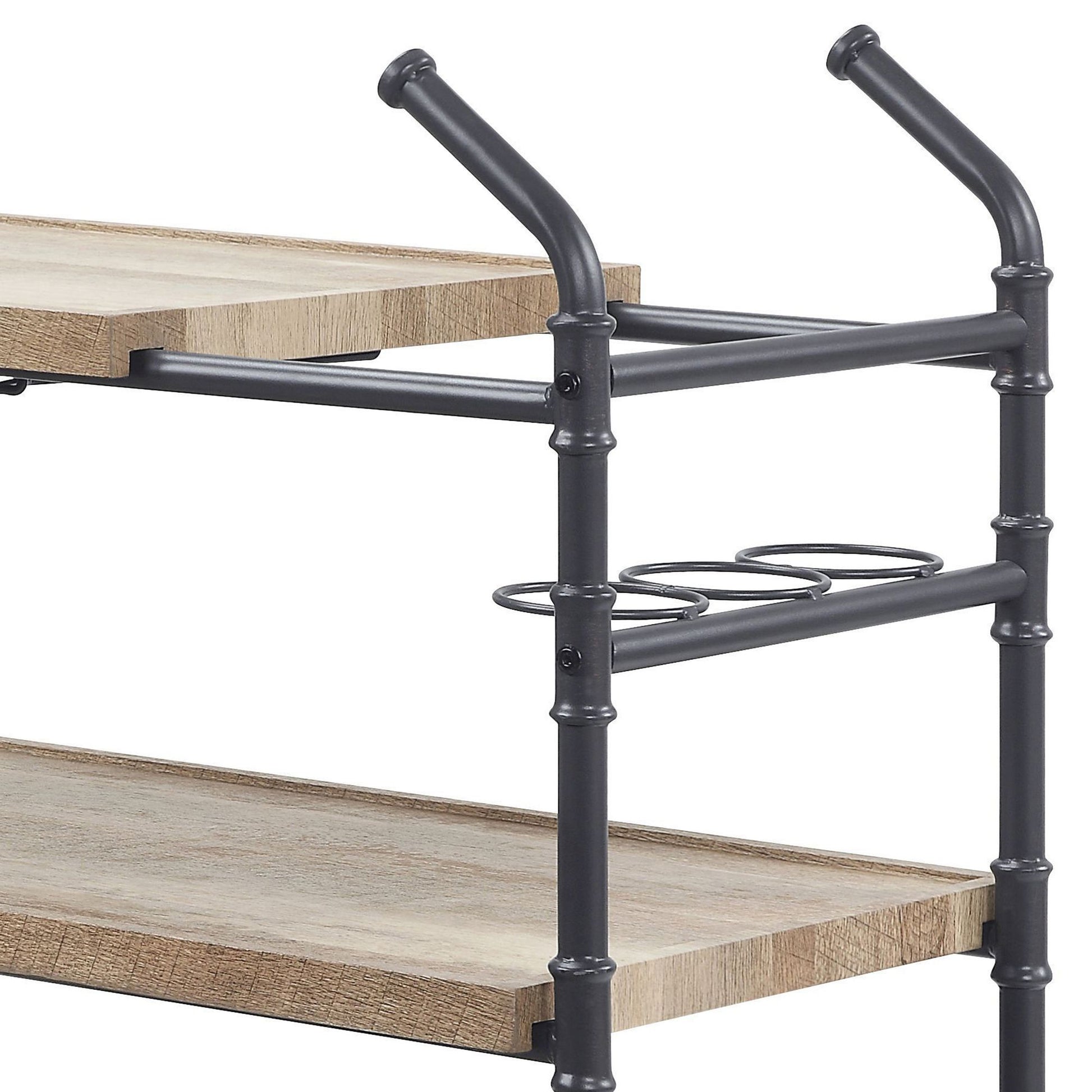 Oak and Sandy Black 2-Shelf Serving Cart image 3