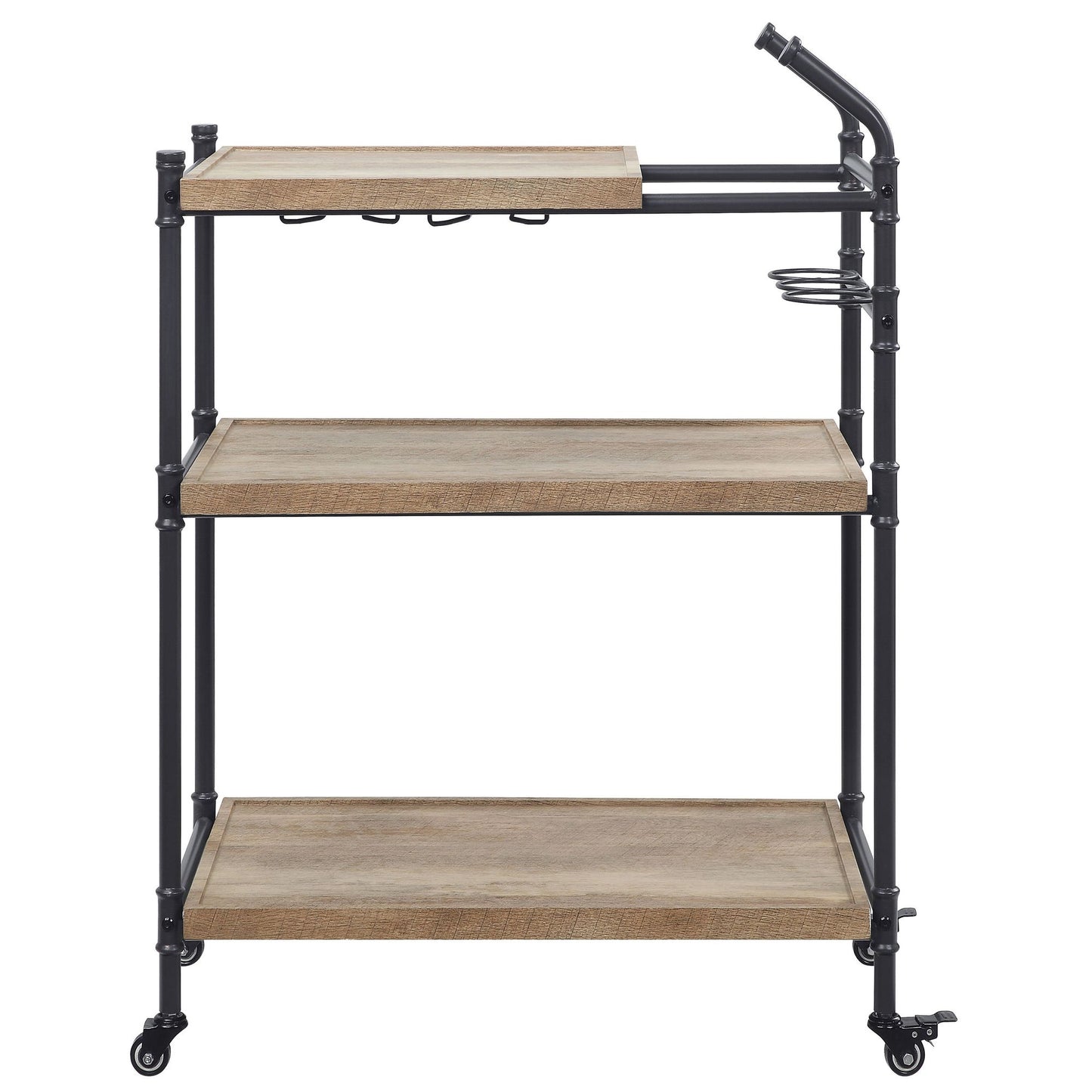 Oak and Sandy Black 2-Shelf Serving Cart image 2