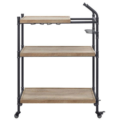 Oak and Sandy Black 2-Shelf Serving Cart image 2