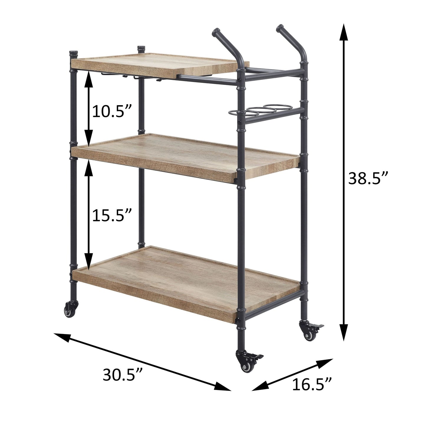 Oak and Sandy Black 2-Shelf Serving Cart image 5
