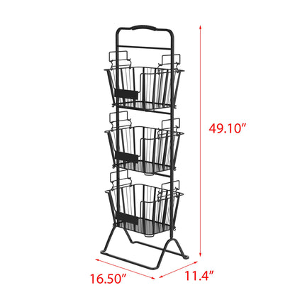 Oceanstar 3-Tier Metal Wire Storage Basket Stand with Removable Baskets – Black image 6