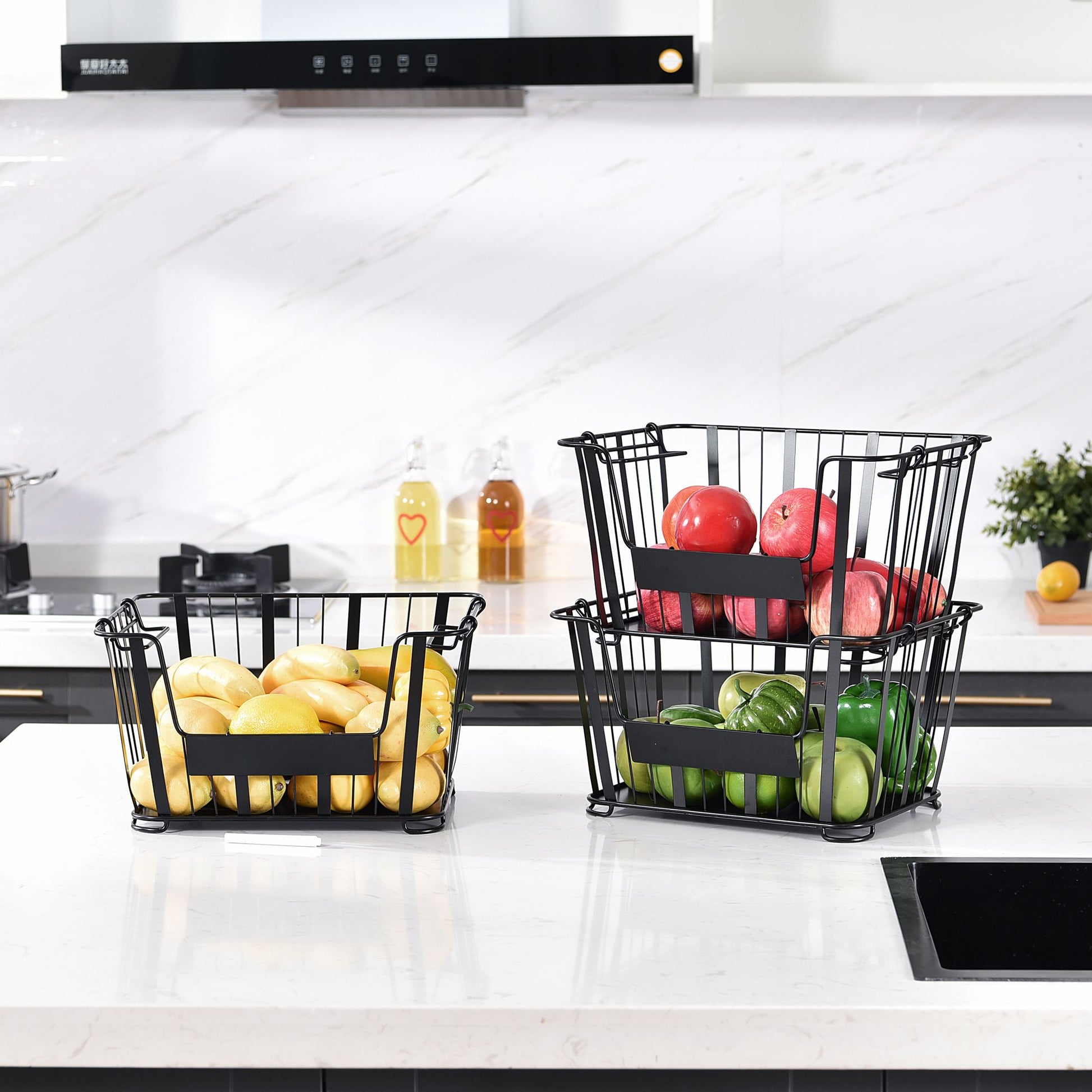 Oceanstar 3-Tier Metal Wire Storage Basket Stand with Removable Baskets – Black image 13