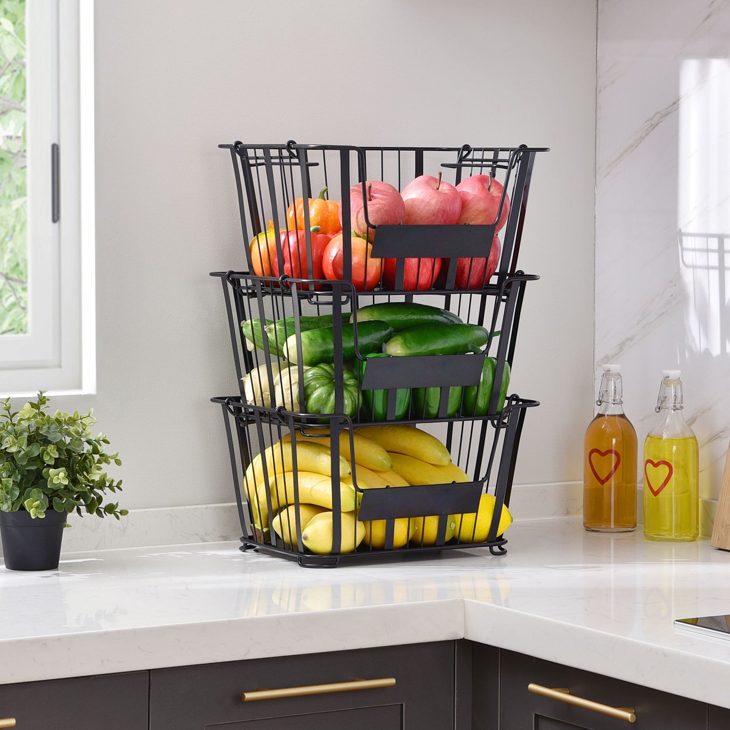 Oceanstar 3-Tier Metal Wire Storage Basket Stand with Removable Baskets – Black image 12