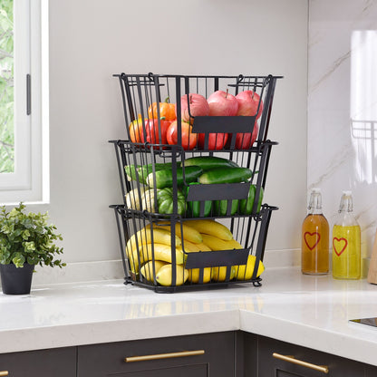 Oceanstar 3-Tier Metal Wire Storage Basket Stand with Removable Baskets – Black image 12