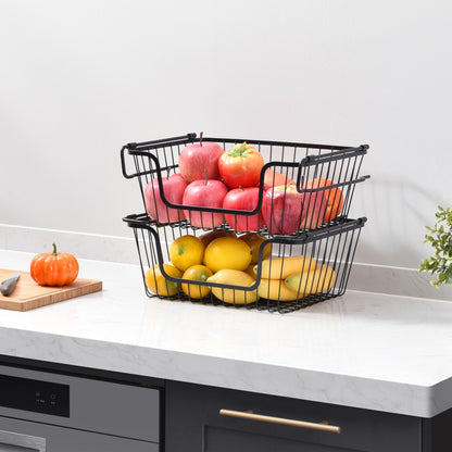 Oceanstar Stackable Metal Wire Storage Basket Set for Pantry, Countertop, Kitchen or Bathroom – Black, Set of 2 image 8