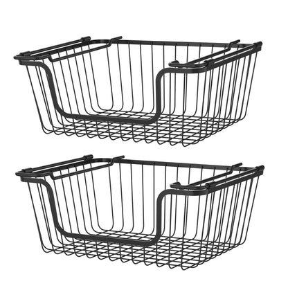 Oceanstar Stackable Metal Wire Storage Basket Set for Pantry, Countertop, Kitchen or Bathroom – Black, Set of 2 image 1