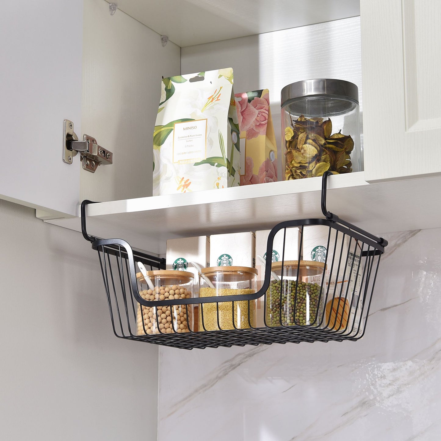 Oceanstar Stackable Metal Wire Storage Basket Set for Pantry, Countertop, Kitchen or Bathroom – Black, Set of 2 image 9