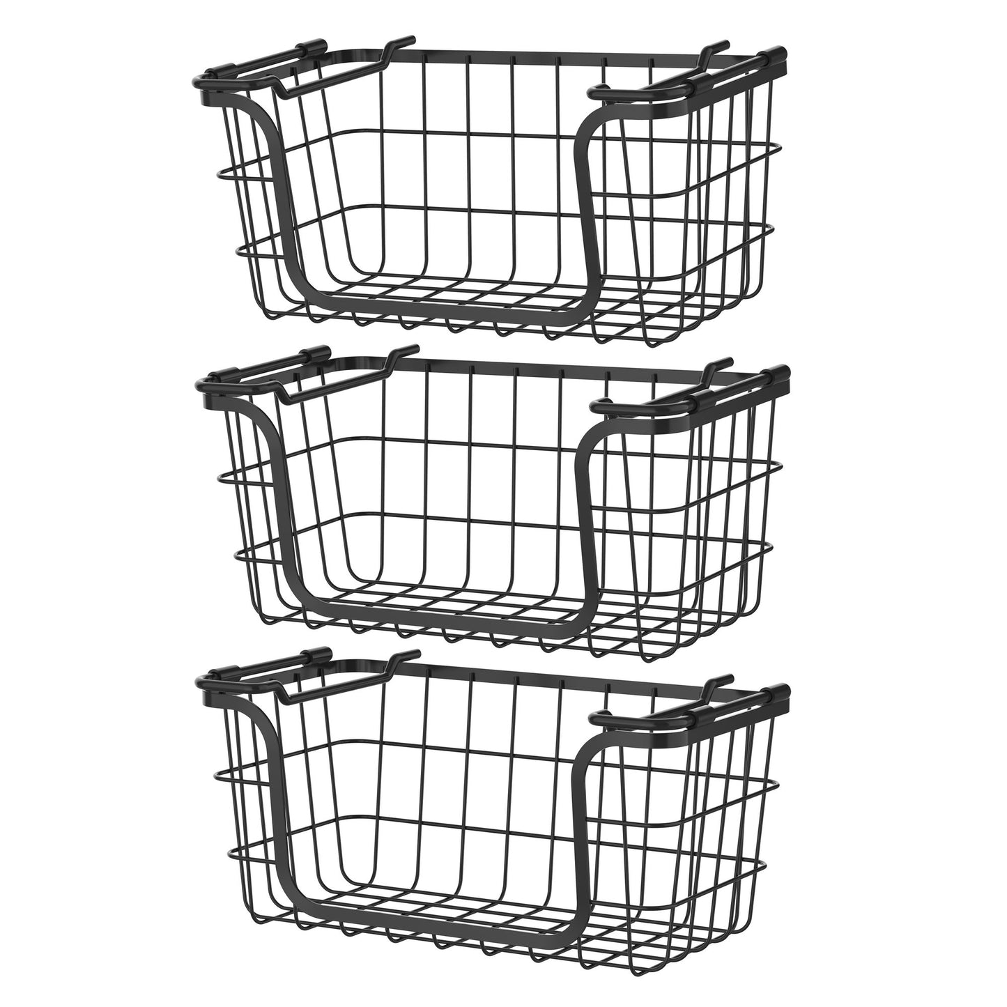 Oceanstar Stackable Metal Wire Storage Basket Set for Pantry, Countertop, Kitchen or Bathroom – Black, Set of 3 image 1