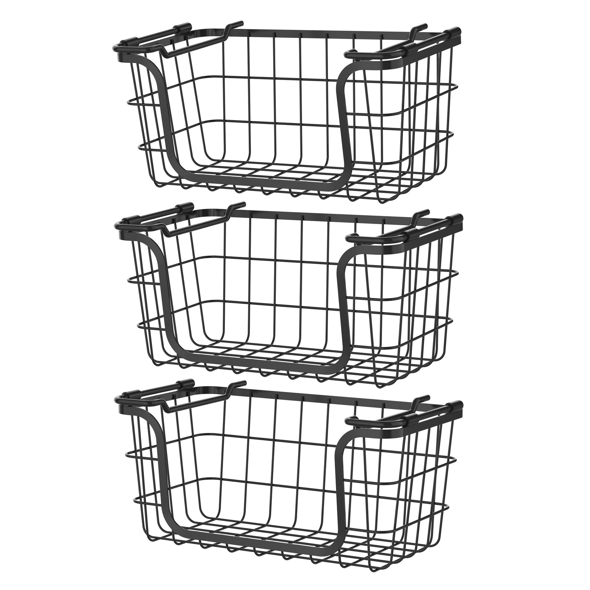 Oceanstar Stackable Metal Wire Storage Basket Set for Pantry, Countertop, Kitchen or Bathroom – Black, Set of 3 image 1