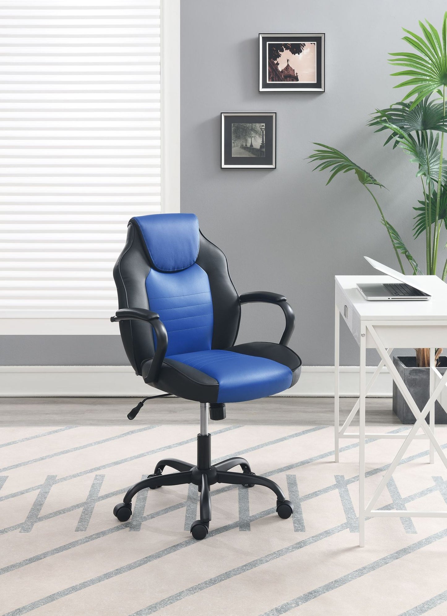 Office Chair Adjustable Height Office Chair Blue and Black Faux Leather image 1