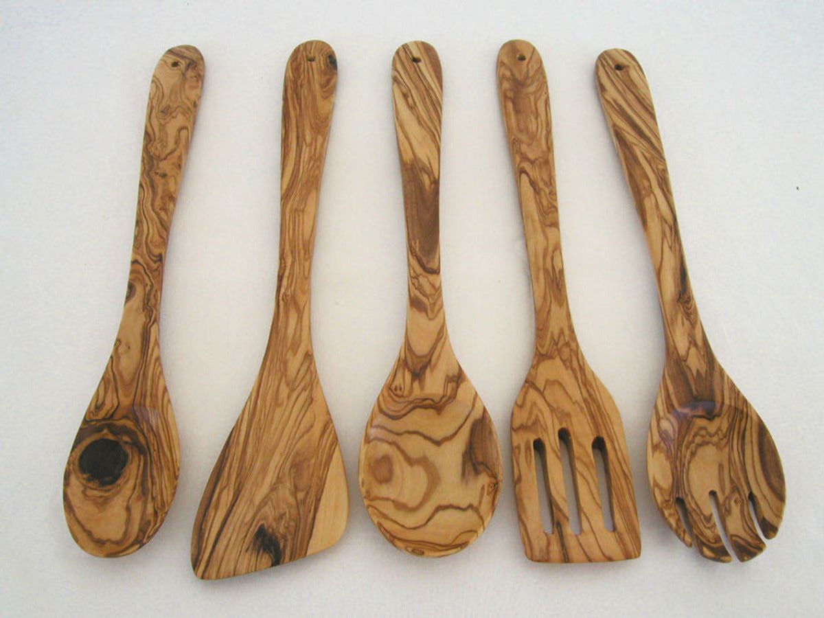 Olive Wood Kitchen Utensil Set - 5 Pcs Hand-Carved Wooden Cooking Spoon and Spatula Set for Nonstick Cookware image 6