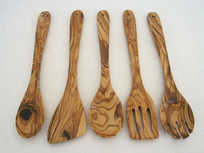 Olive Wood Kitchen Utensil Set - 5 Pcs Hand-Carved Wooden Cooking Spoon and Spatula Set for Nonstick Cookware image 6