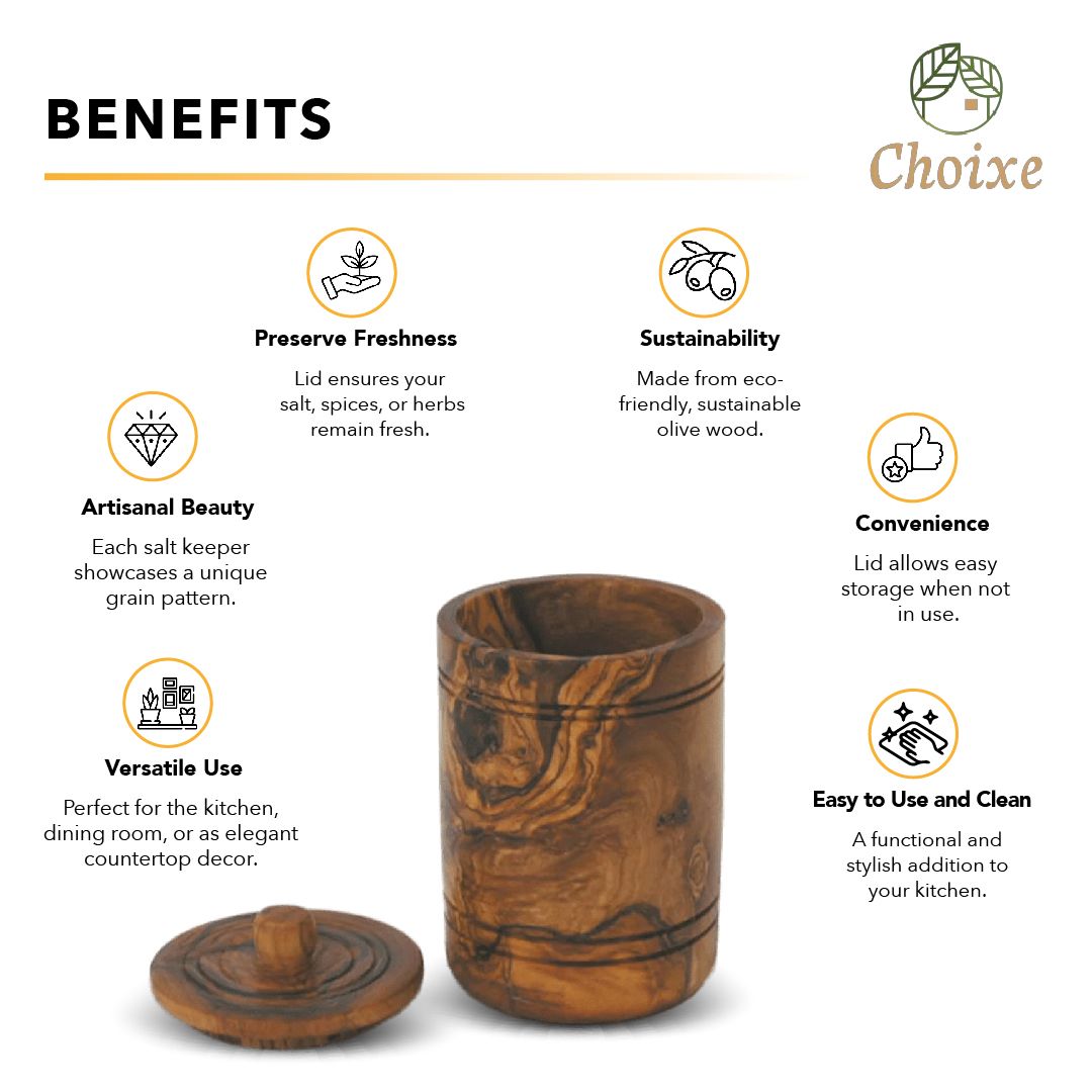 Olive Wood Spice Jar Salt Keeper with Lid - Hand-Carved Airtight Salt Cellar & Decorative Sugar Bowl, Sustainable Kitche image 5