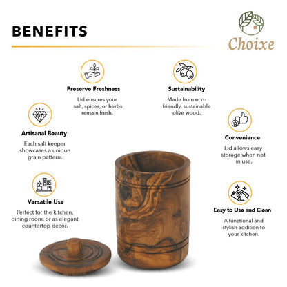 Olive Wood Spice Jar Salt Keeper with Lid - Hand-Carved Airtight Salt Cellar & Decorative Sugar Bowl, Sustainable Kitche image 5