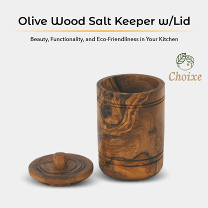 Olive Wood Spice Jar Salt Keeper with Lid - Hand-Carved Airtight Salt Cellar & Decorative Sugar Bowl, Sustainable Kitche image 3