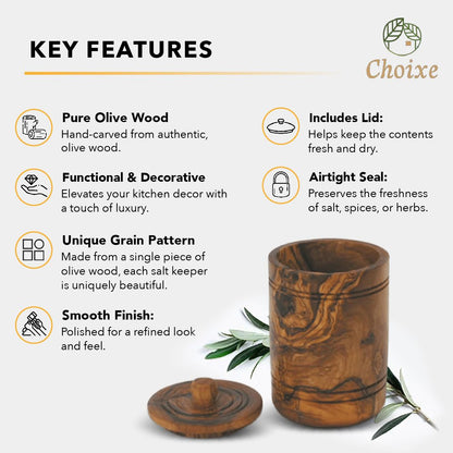 Olive Wood Spice Jar Salt Keeper with Lid - Hand-Carved Airtight Salt Cellar & Decorative Sugar Bowl, Sustainable Kitche image 4