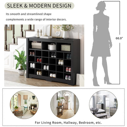 ON-TREND Sleek Design 24 Shoe Cubby Console, Modern Shoe Cabinet with Curved Base, Versatile Sideboard with High-quality image 3