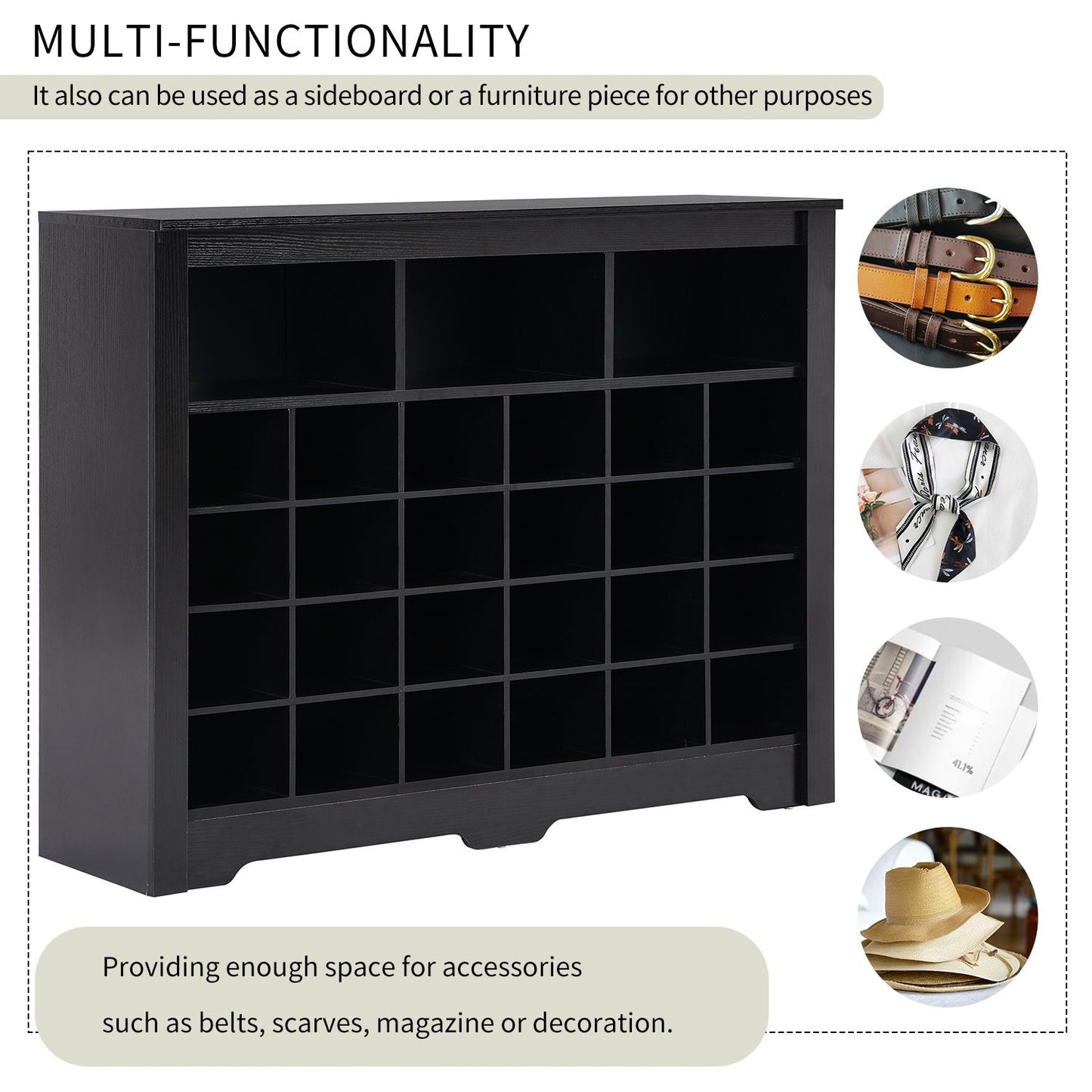 ON-TREND Sleek Design 24 Shoe Cubby Console, Modern Shoe Cabinet with Curved Base, Versatile Sideboard with High-quality image 5