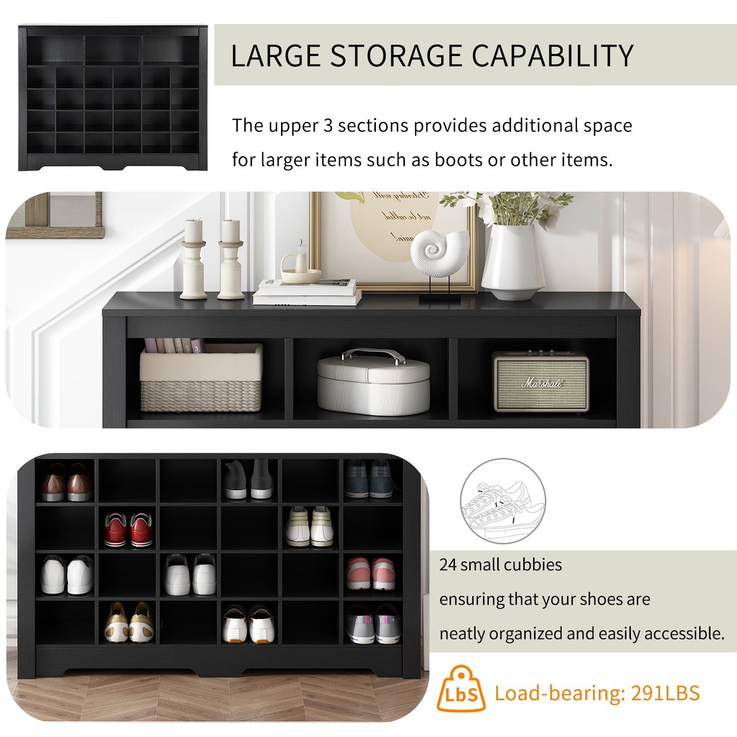 ON-TREND Sleek Design 24 Shoe Cubby Console, Modern Shoe Cabinet with Curved Base, Versatile Sideboard with High-quality image 4