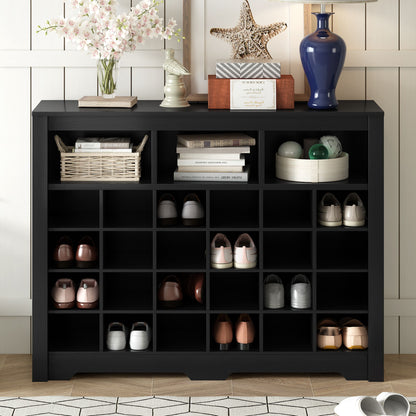 ON-TREND Sleek Design 24 Shoe Cubby Console, Modern Shoe Cabinet with Curved Base, Versatile Sideboard with High-quality image 2