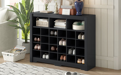 ON-TREND Sleek Design 24 Shoe Cubby Console, Modern Shoe Cabinet with Curved Base, Versatile Sideboard with High-quality image 14